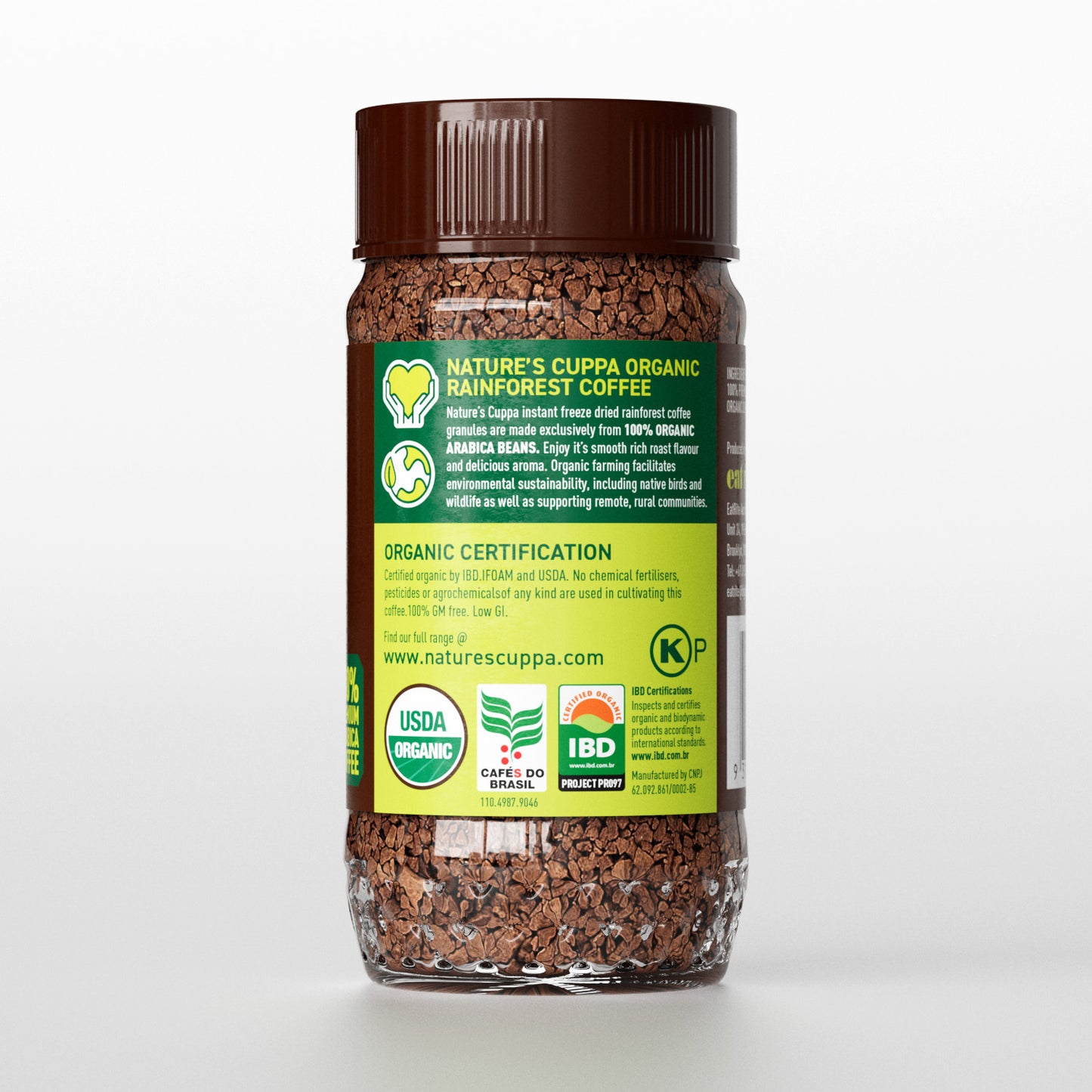 2D Back View of Nature's Cuppa Organic Freeze Dried Instant Coffee 100g