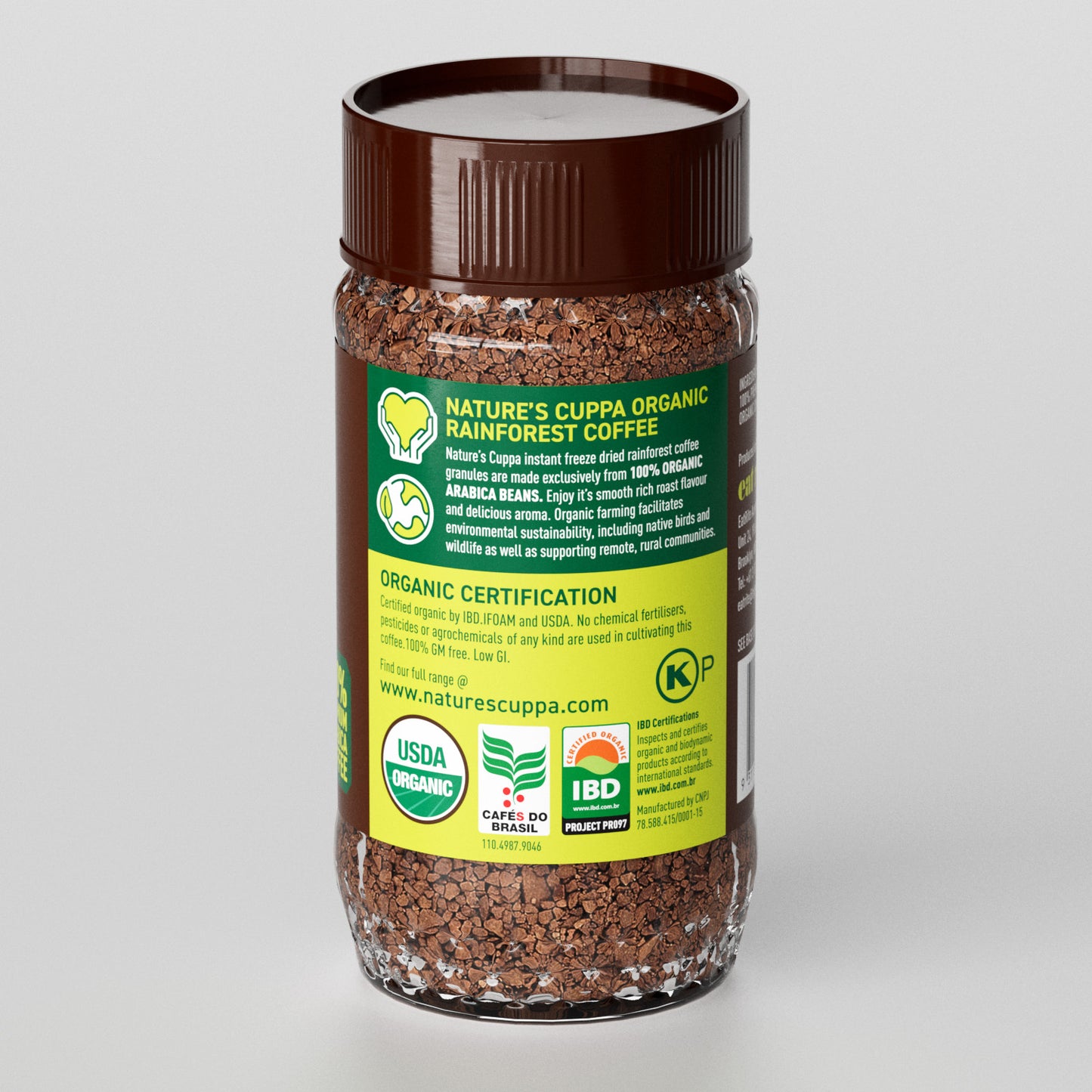 3D Back View of Nature's Cuppa Organic Freeze Dried Coffee 200g