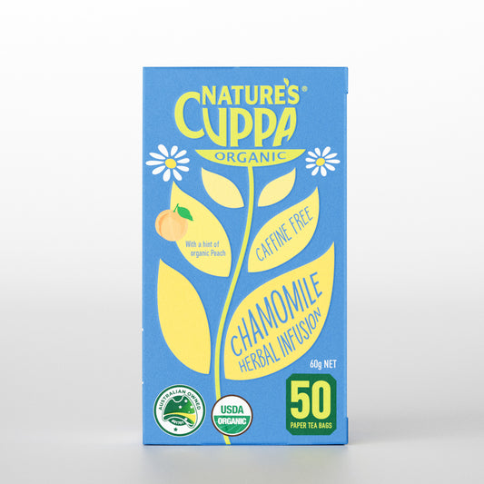 2D Front View of Nature's Cuppa Organic Peach Infused Chamomile Tea Bags 50