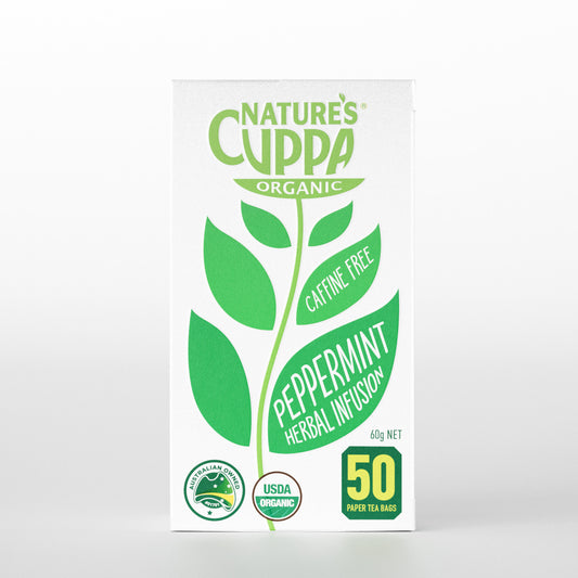 2D Front View of Nature's Cuppa Organic Peppermint Herbal Infusion Tea Bags 50