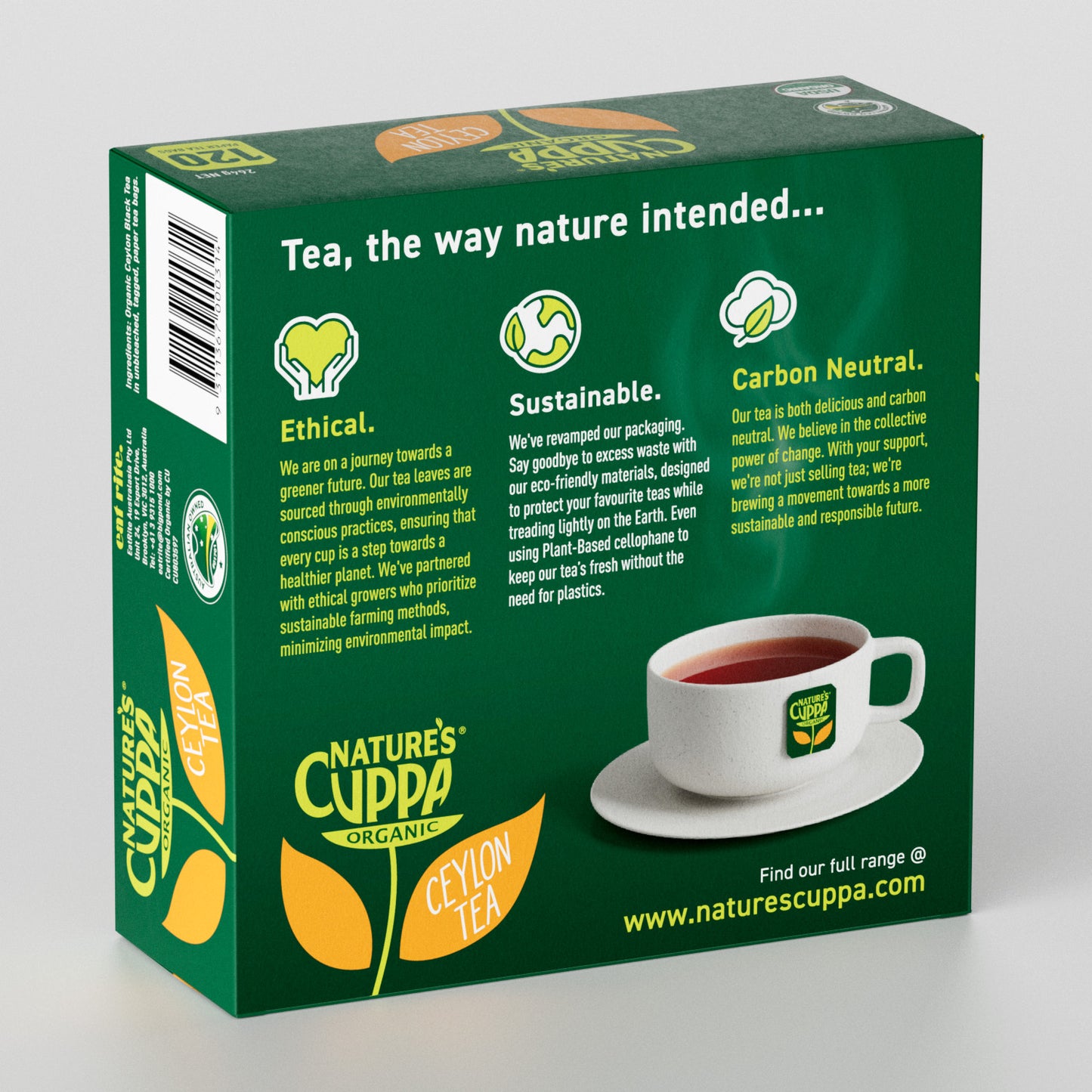 3D Back View of Nature's Cuppa Organic Ceylon Tea Bags 120