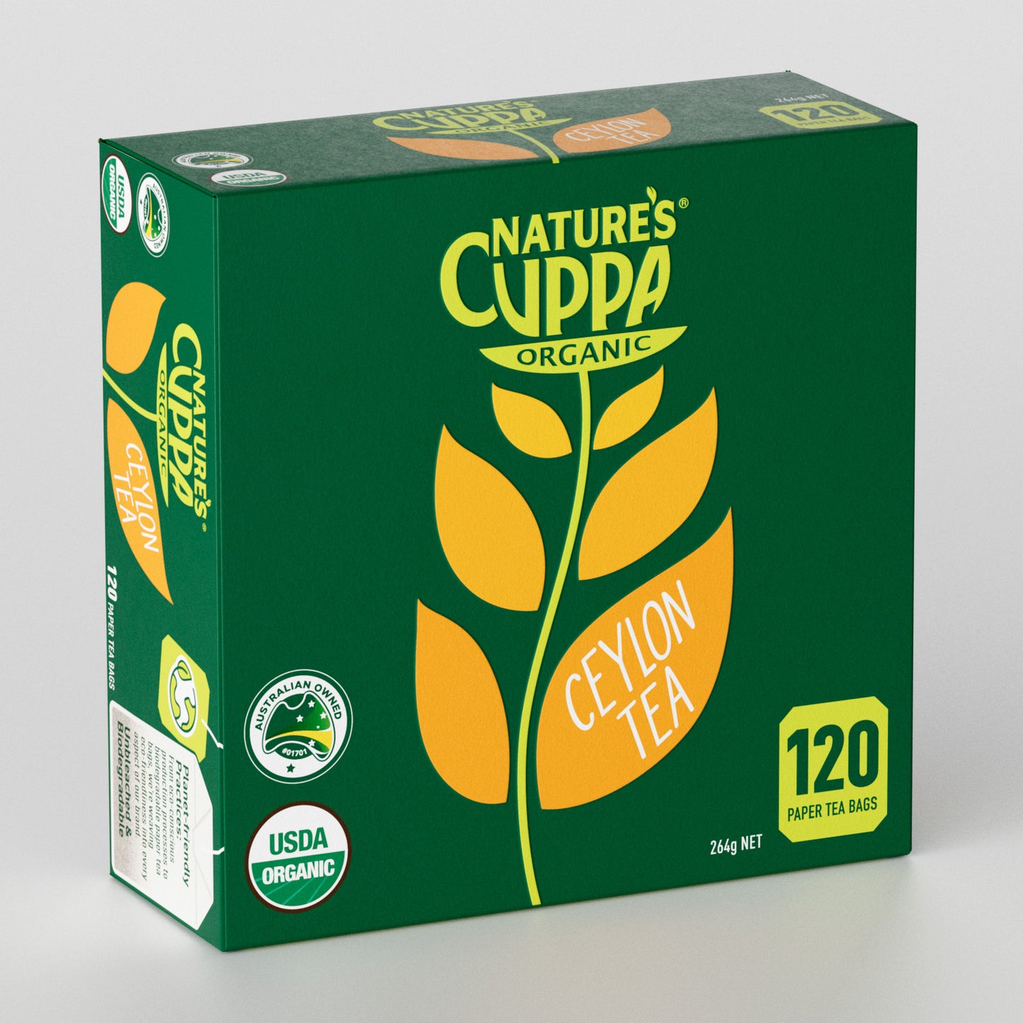 3D Front View of Nature's Cuppa Organic Ceylon Tea Bags 120