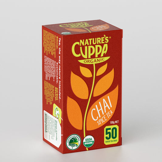 3D Front View of Nature's Cuppa Organic Chai Spiced Tea Bags 50