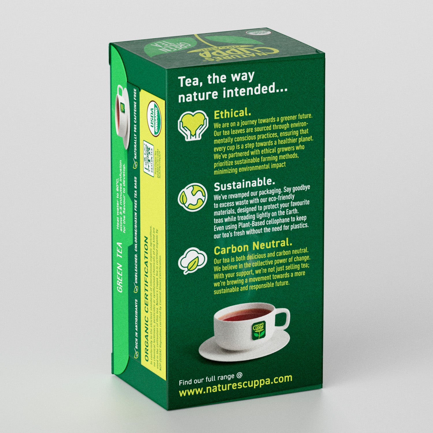 3D Back View of Nature's Cuppa Organic Green Tea Bags 60