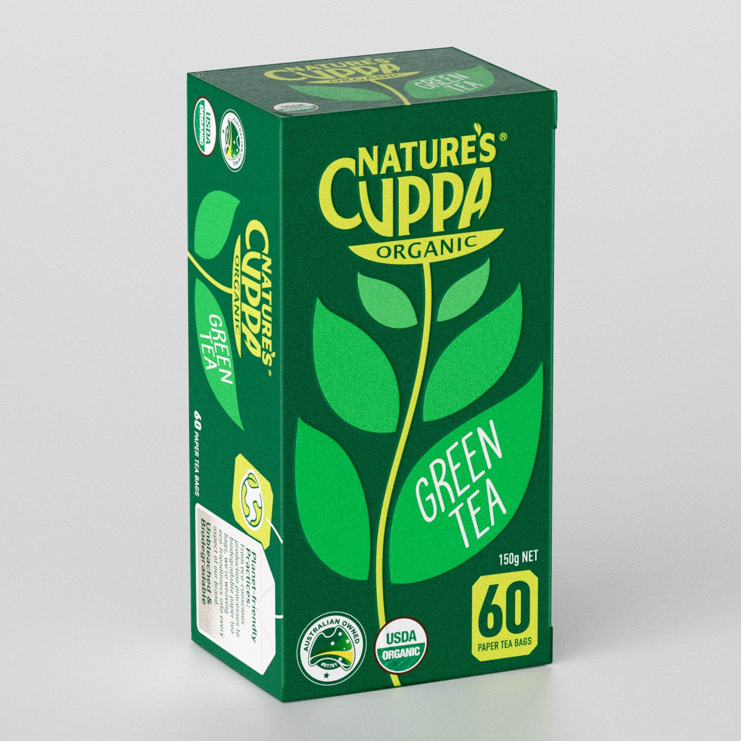 3D Front View of Nature's Cuppa Organic Green Tea Bags 60