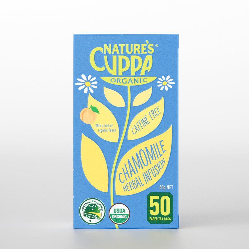 2D Front View of Nature's Cuppa Organic Peach Infused Chamomile Tea Bags 50