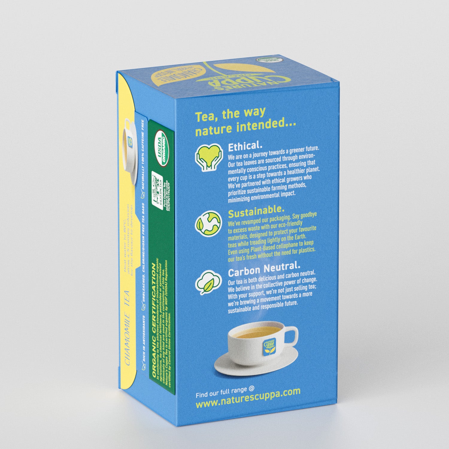3D Back View of Nature's Cuppa Organic Peach Infused Chamomile Tea Bags 50
