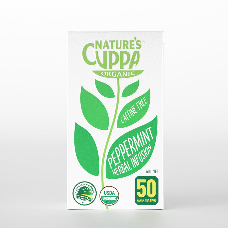 2D Front View of Nature's Cuppa Organic Peppermint Herbal Infusion Tea Bags 50