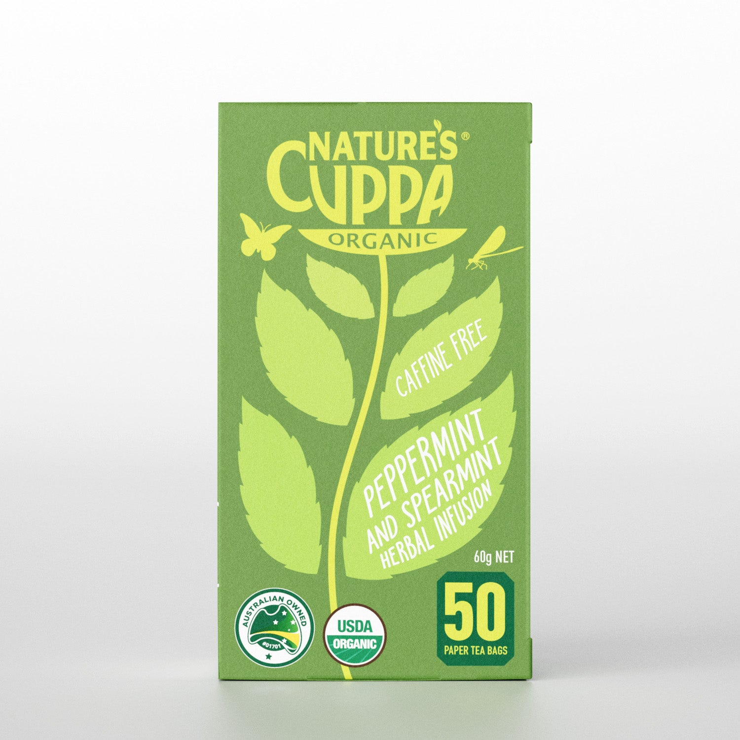 2D Front View of Nature's Cuppa Organic Spearmint Infused Peppermint Tea Bags 50