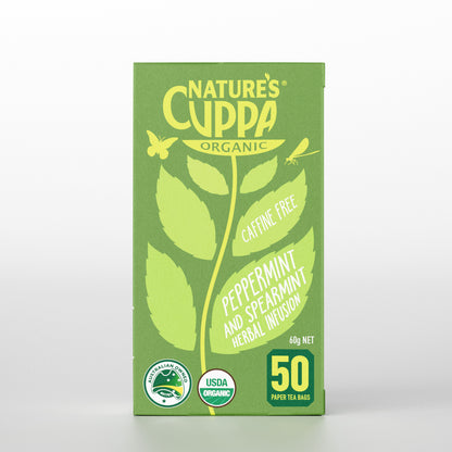 2D Front View of Nature's Cuppa Organic Spearmint Infused Peppermint Tea Bags 50