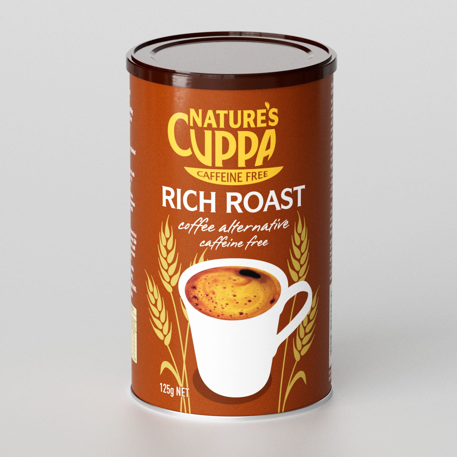 3D Front View of Nature's Cuppa Rich Roast Caffeine Free Instant Coffee Alternative 125g