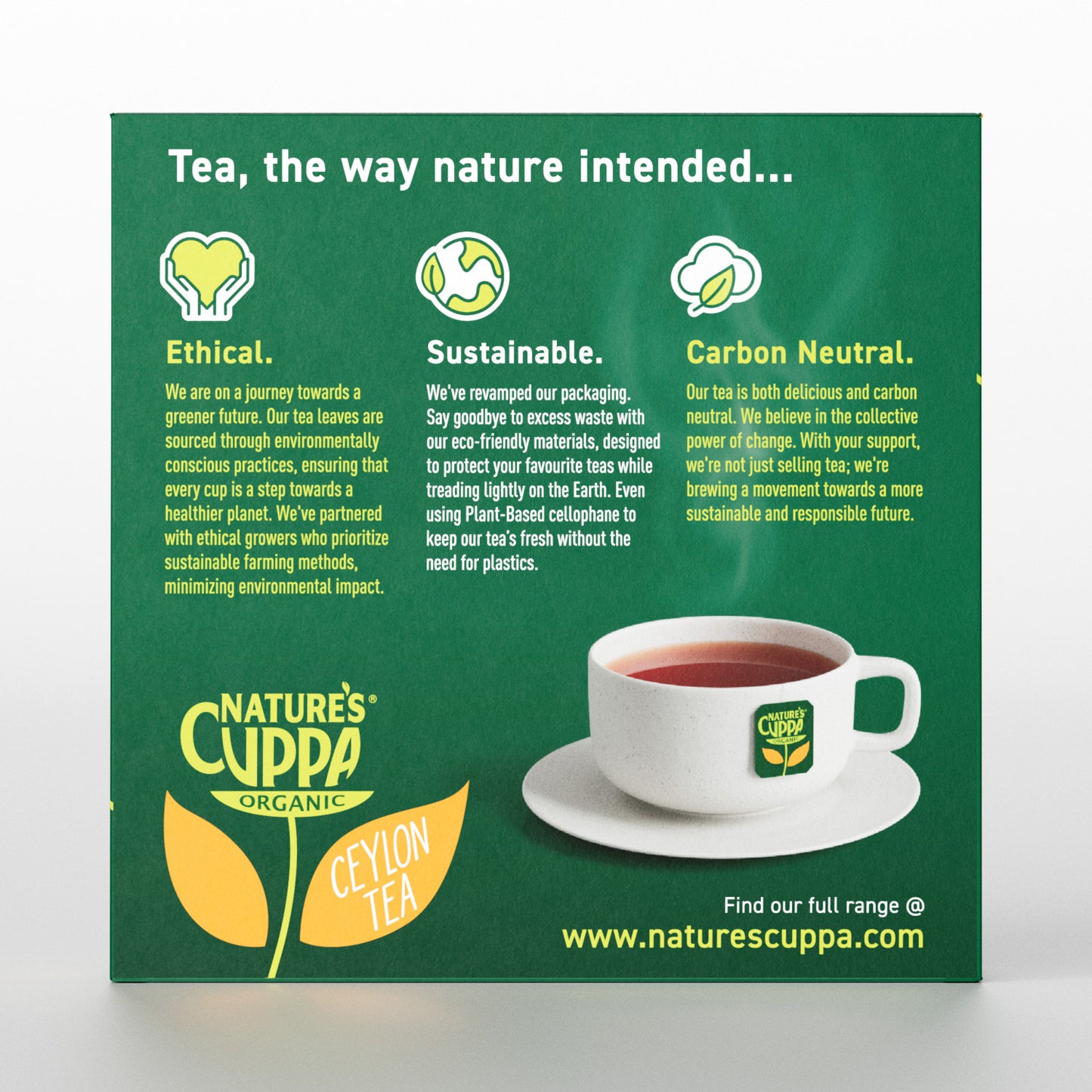 2D Back View of Nature's Cuppa Organic Ceylon Tea Bags 120